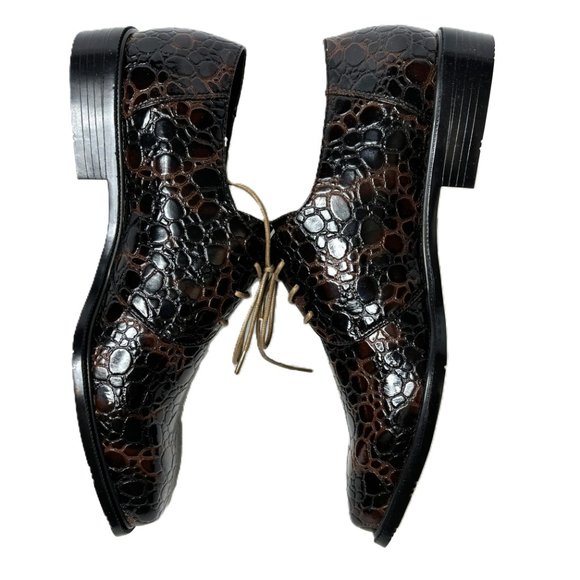 VTG Zoot Suit Faux Alligator Oxford Formal Dark Brown Dress Shoe Rare OOAK NWOT - Picture 8 of 14